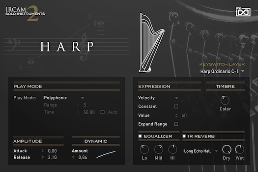 UVI IRCAM Solo Instruments 2 | Harp GUI