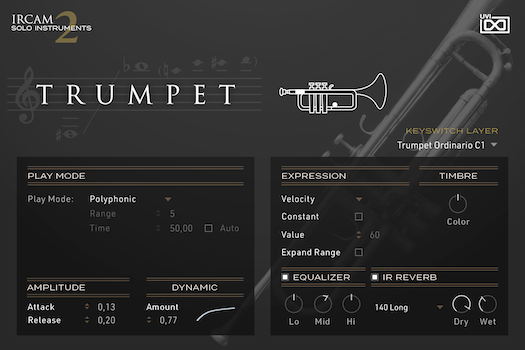 UVI IRCAM Solo Instruments 2 | Trumpet GUI